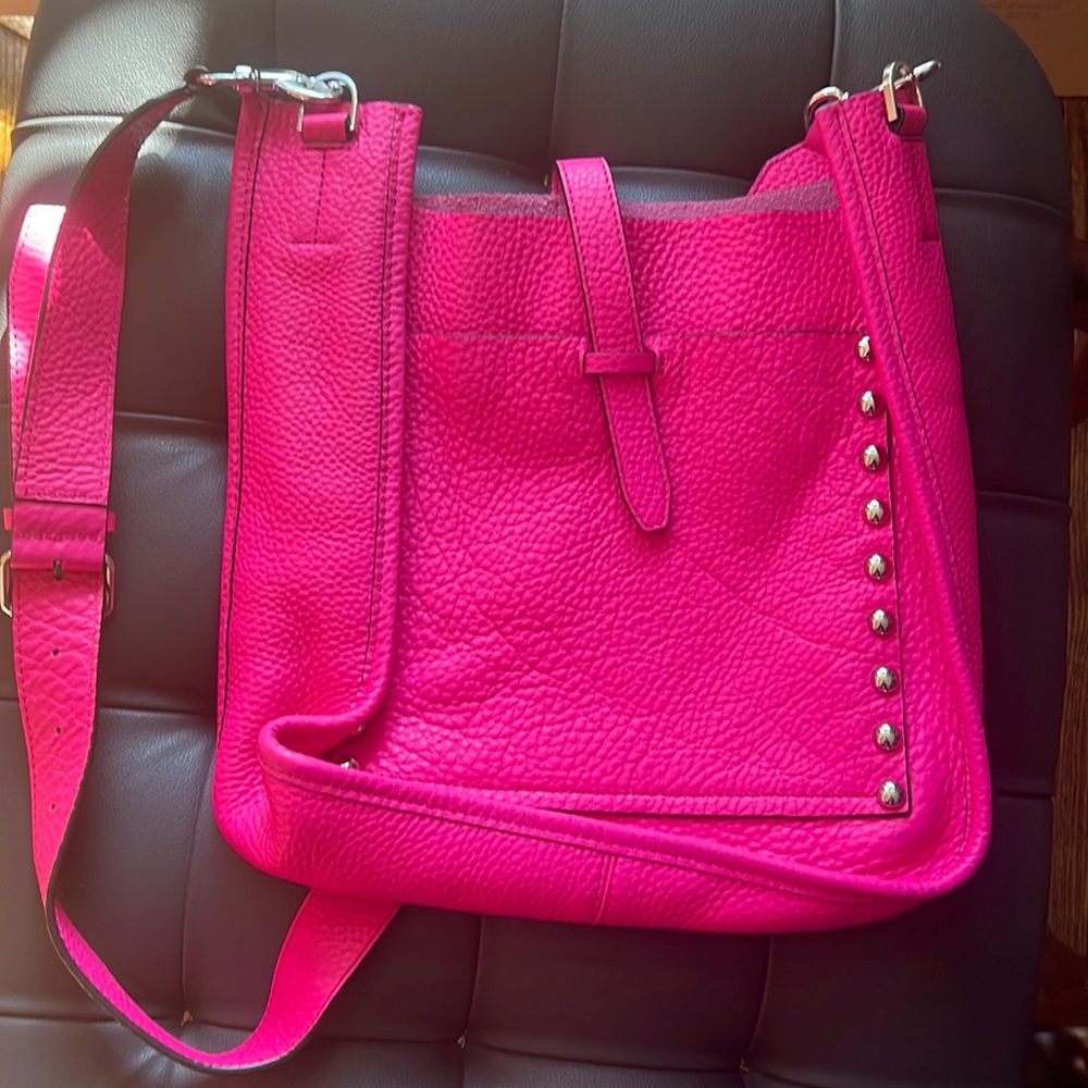 Hot Pink pebbles leather crossbody bag